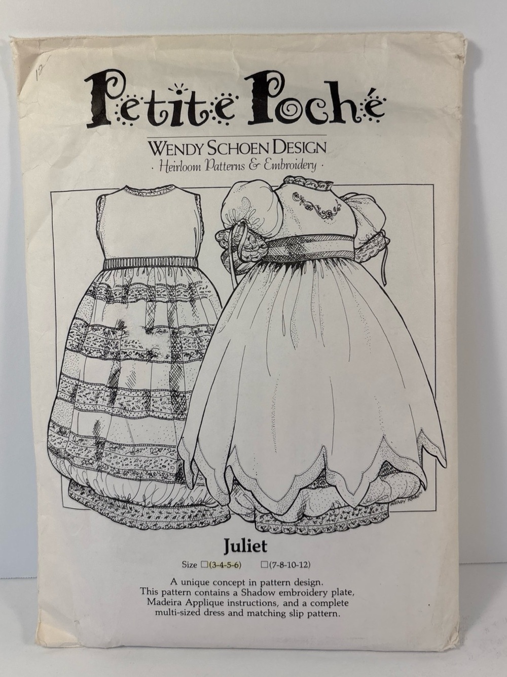 Wendy Schoen Petite Poche Juliet Heirloom Sewing Pattern Dress Slip Embroidery